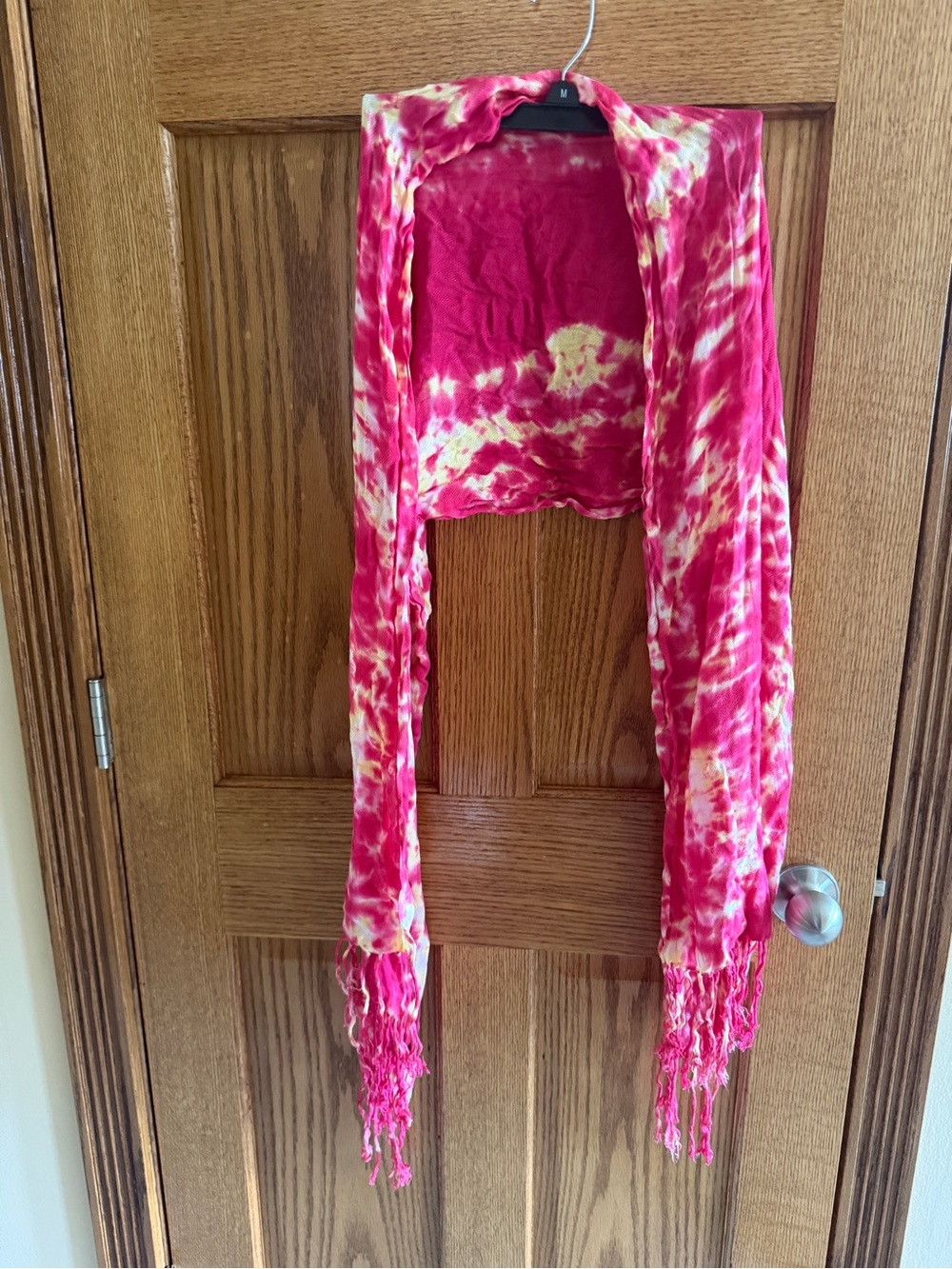 Tie-Dye Pink & Cream fringed scarf or shawl